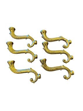 Vintage Ornate Solid Brass Horn Decor Set 6 Chandelier Arms